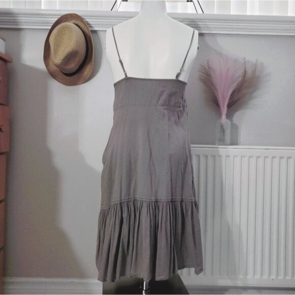 Gap Vintage Sandy Taupe Drop Waist Pleated Strappy Midi Dress - Picture 5 of 16